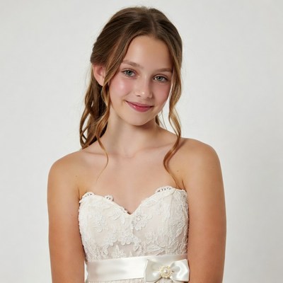 Girl in white lace wedding dress