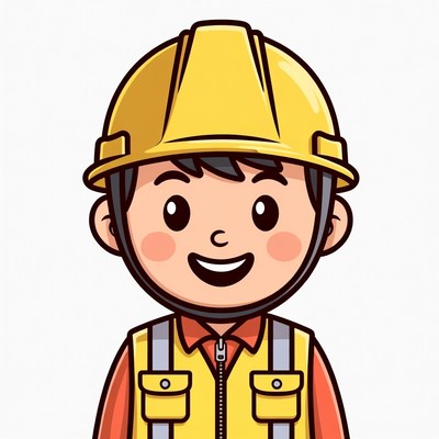 Cartoon boy in yellow hard hat