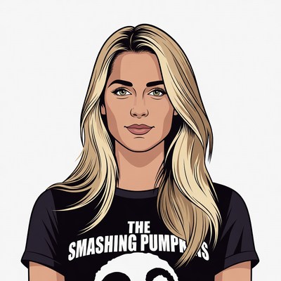 Blonde woman in Smashing Pumpkins t-shirt
