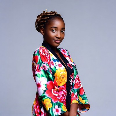 African woman in floral kimono