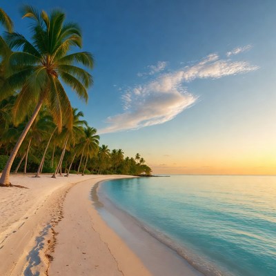 Tropical Beach Sunset with Palm Trees