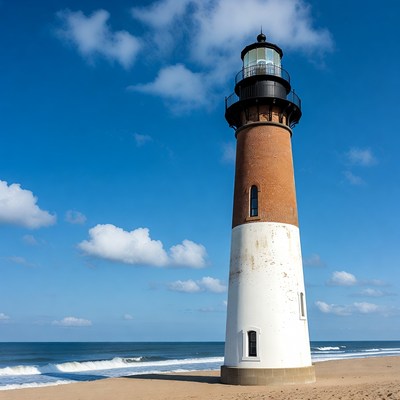 Red and White Lighthouse on Beach
