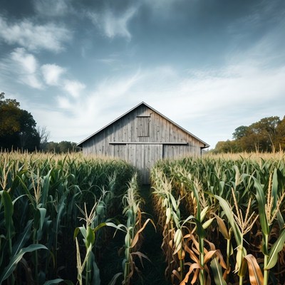 Barn in Corn Field Path