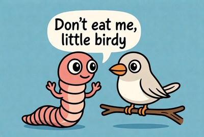 Worm begging bird not to eat