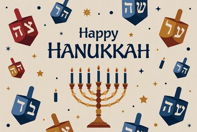Happy Hanukkah Menorah Dreidels Illustration