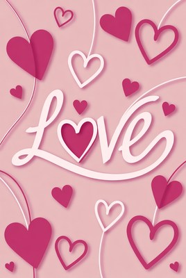 Pink Love Text with Hearts