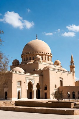 Beige Mosque with Dome and Minaret