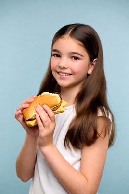 Girl holding hot dog sandwich