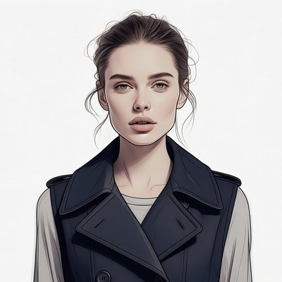 Woman in navy trench coat portrait