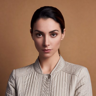 Woman in white quilted jacket