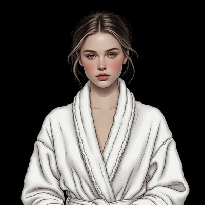 Woman in white bathrobe portrait
