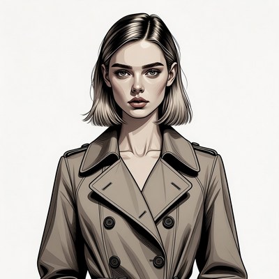 Blonde woman in trench coat illustration
