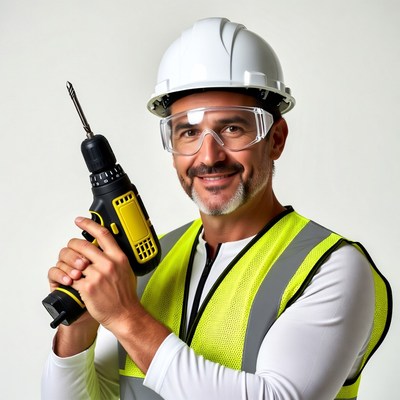 Man holding drill in hard hat