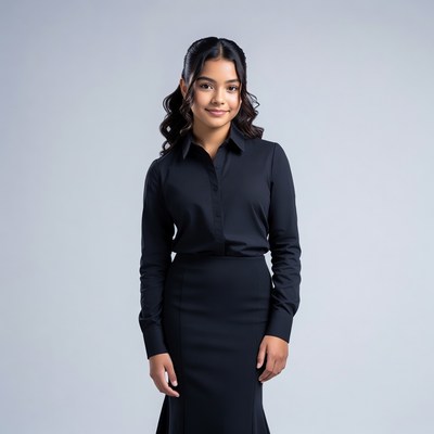 Asian woman in black business suit