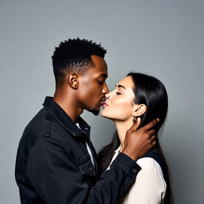Black man kissing Latina woman