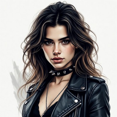 Woman in leather jacket and choker