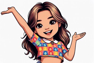 Cartoon girl spreading arms happily