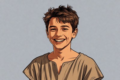 Smiling boy in tunic illustration