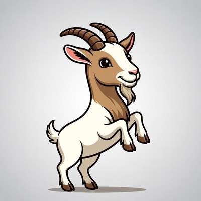 Cartoon baby goat standing on hind legs