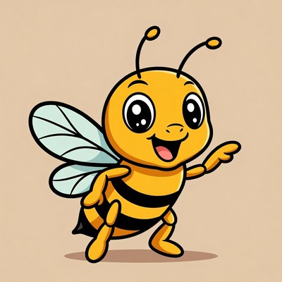 Cartoon bee pointing happily