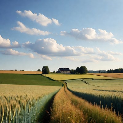 Country House in Colorful Fields Path