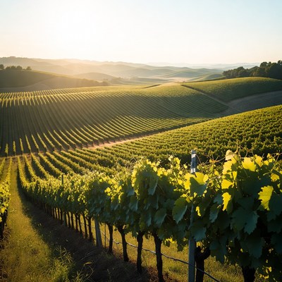 Vineyard Rows at Sunset
