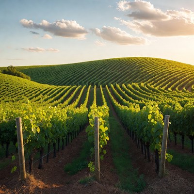 Vineyard Rows at Sunset