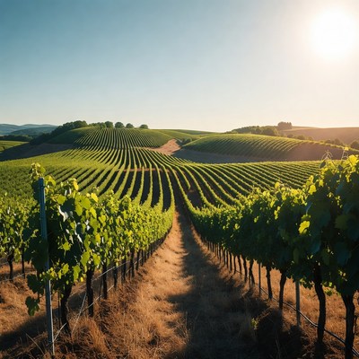 Vineyard Rows at Sunset