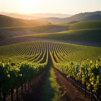 Vineyard Rows at Sunset
