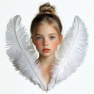 Girl with white angel wings