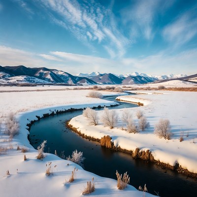 Winding River in Snowy Mountains