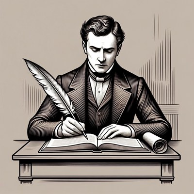Man writing with quill pen