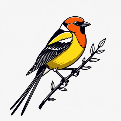 Colorful Bullfinch Bird on Branch