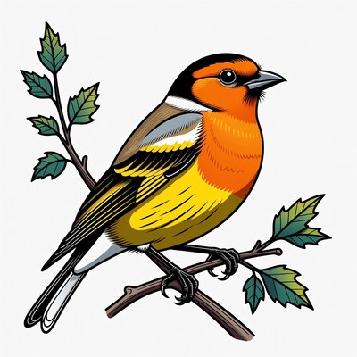 Bullfinch perched on branch