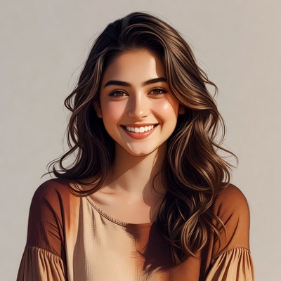 Smiling woman with wavy brown hair