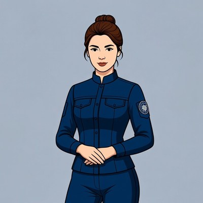 Asian woman in navy blue uniform