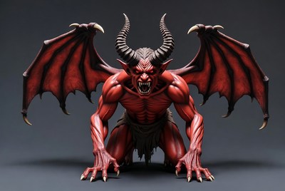 Red muscular demon with wings