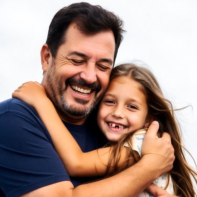 Father hugging smiling daughter