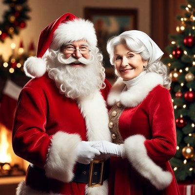 Santa Claus and Mrs. Claus embracing