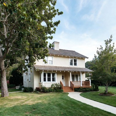 Beige Craftsman House with Trees