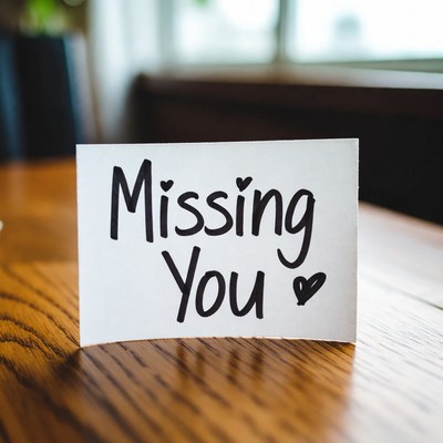 Missing You card on wooden table