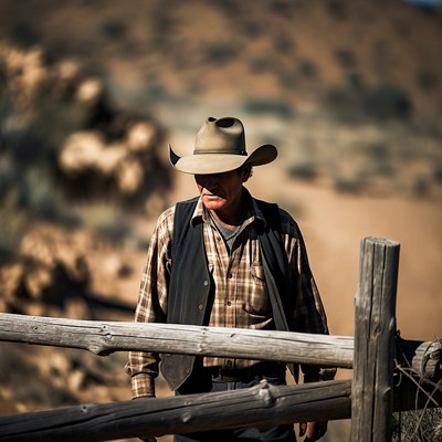 Cowboy leaning on wooden fence