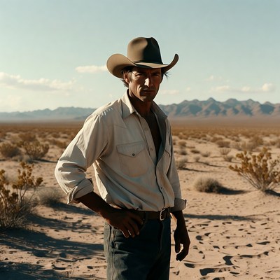 Cowboy standing in desert