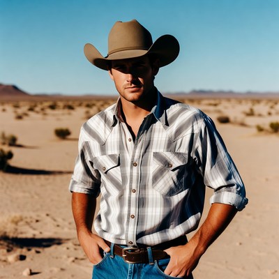 Cowboy man in desert with hat