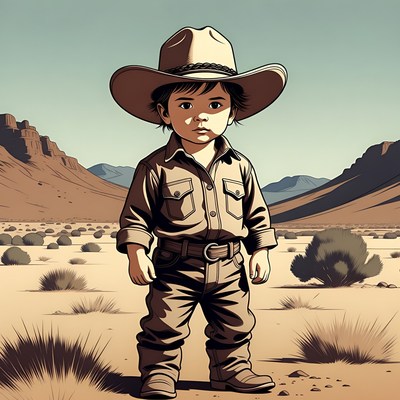 Young boy cowboy in desert