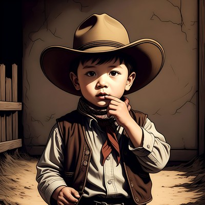 Asian boy in cowboy hat