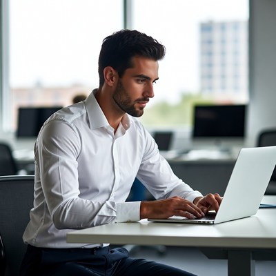 Man working on laptop in office