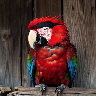 Red Macaw Parrot on Wooden Wall