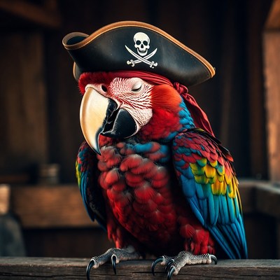 Pirate Parrot Wearing Skull Hat