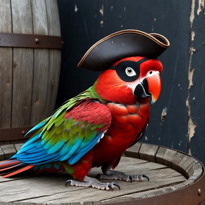 Pirate Parrot on Wooden Barrel